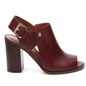 Tommy Hilfiger Women's Burgundy Leather Block Heel Peep Toe Sandals